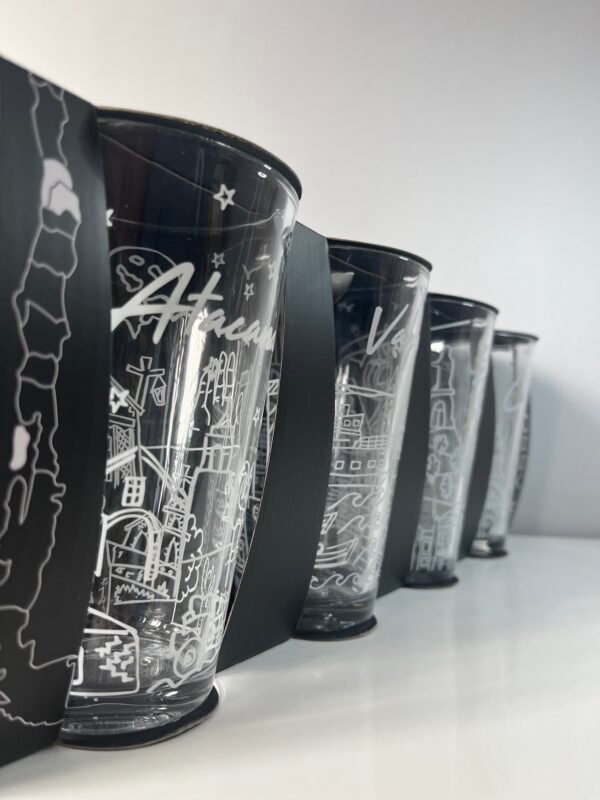 Vasos ciudades de Chile Set 4 Vasos Piscoleros Ciudades Chile