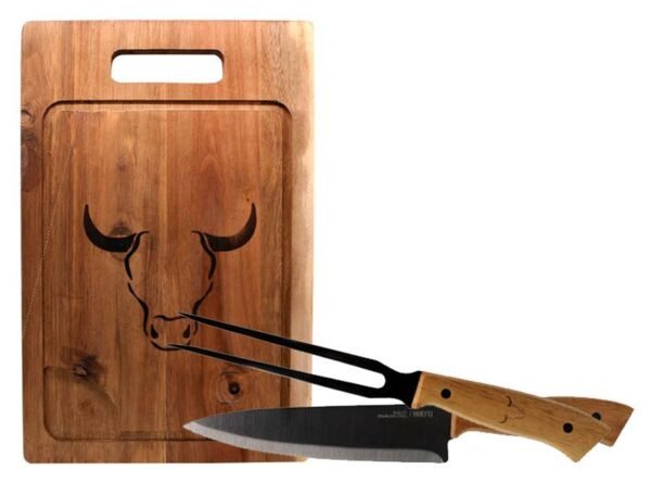 set tabla cuchillo y tenedor Set Parrillero Wayu Tabla Cuchillo Pincho